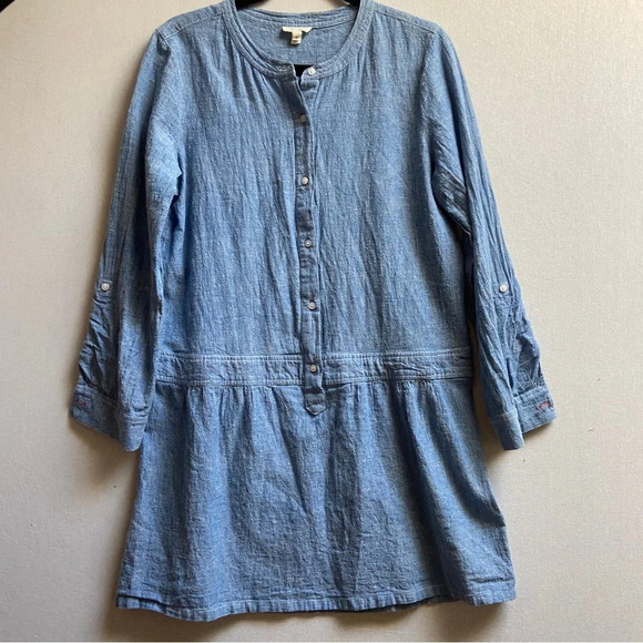 Soft Joie Amiri Cotton Linen Chambray Drop Waist button Shirt Dress Size L - Picture 2 of 11